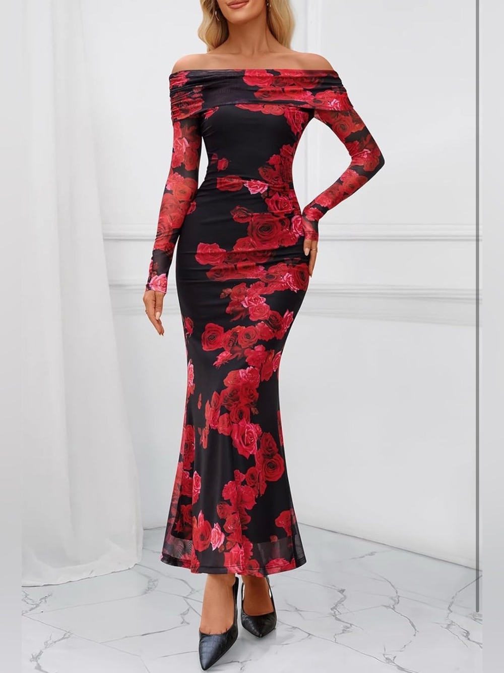 MEROKEETY Off Shoulder Floral 2026 Floral Formal Bodycon Cocktail Guest Dress